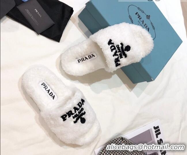 Discount Prada Logo Fur Mules 070625 White 2021