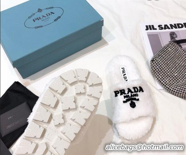 Discount Prada Logo Fur Mules 070625 White 2021