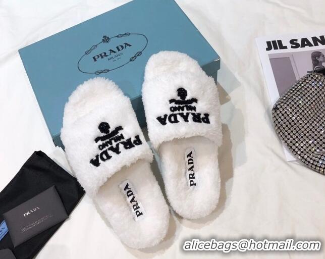 Discount Prada Logo Fur Mules 070625 White 2021