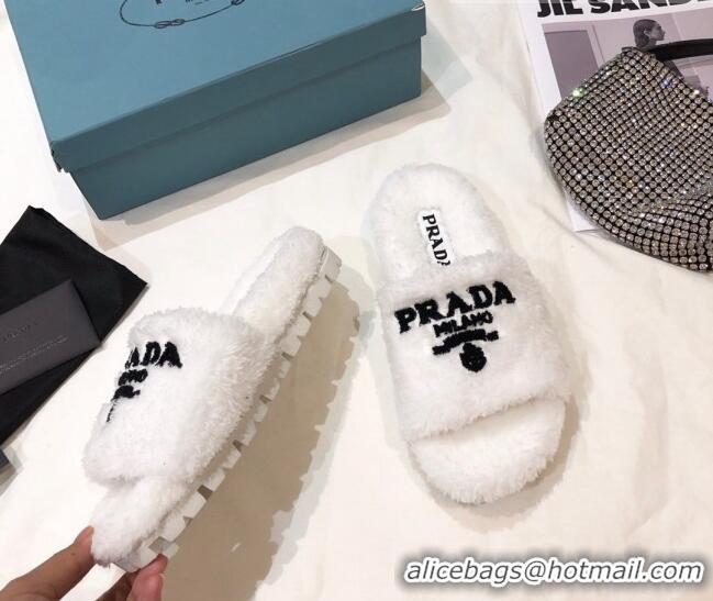 Discount Prada Logo Fur Mules 070625 White 2021