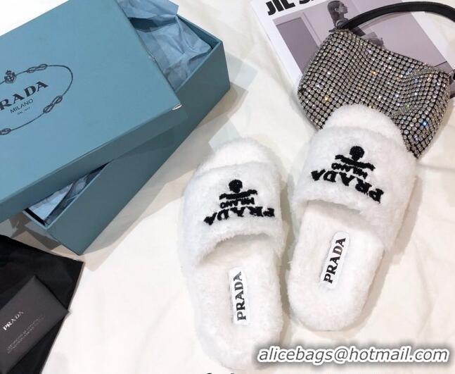 Discount Prada Logo Fur Mules 070625 White 2021