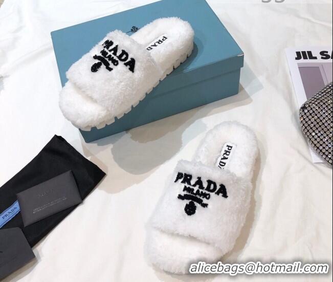 Discount Prada Logo Fur Mules 070625 White 2021