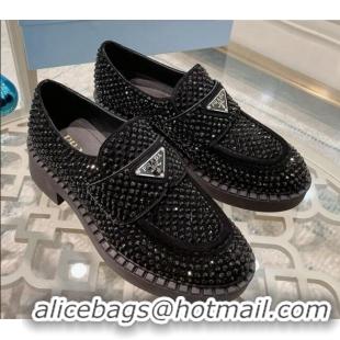 Top Quality Prada Crystal Allover Loafers 070632 Black 2021