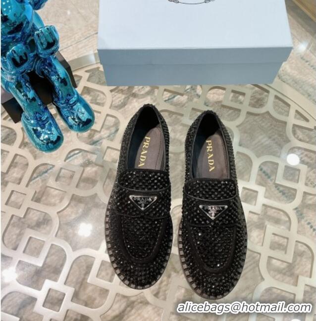 Top Quality Prada Crystal Allover Loafers 070632 Black 2021