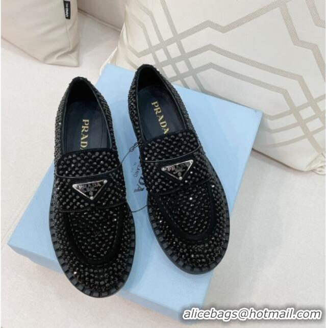 Top Quality Prada Crystal Allover Loafers 070632 Black 2021