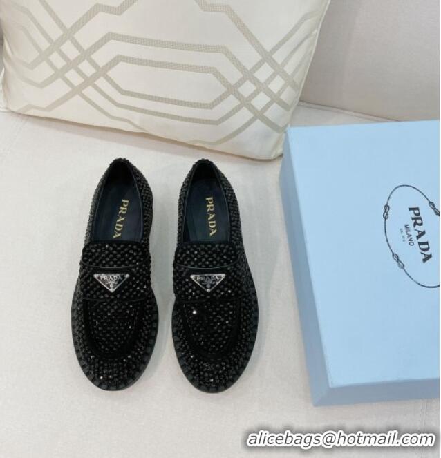 Top Quality Prada Crystal Allover Loafers 070632 Black 2021