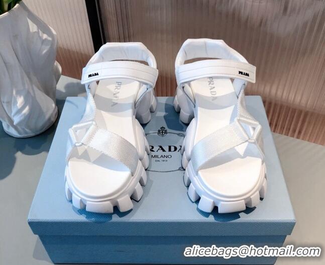 Good Quality Prada Sporty Woven Nylon Tape Sandals 071270 White 2021