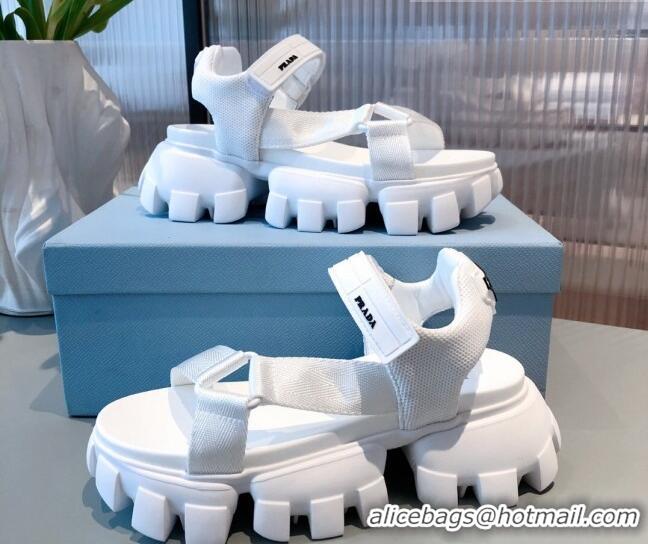 Good Quality Prada Sporty Woven Nylon Tape Sandals 071270 White 2021