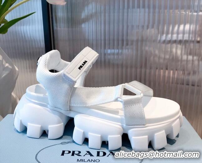 Good Quality Prada Sporty Woven Nylon Tape Sandals 071270 White 2021