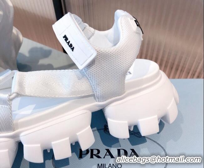 Good Quality Prada Sporty Woven Nylon Tape Sandals 071270 White 2021