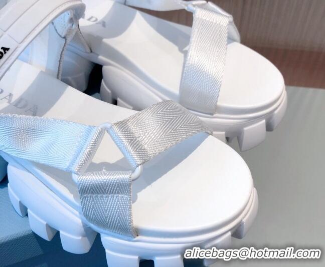 Good Quality Prada Sporty Woven Nylon Tape Sandals 071270 White 2021