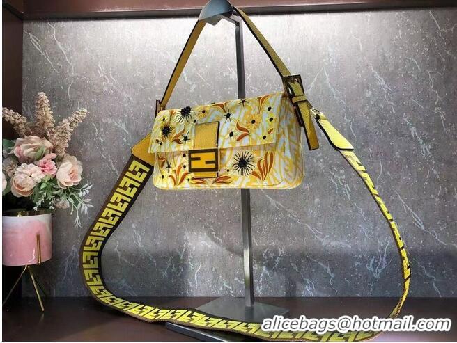 Grade Quality FENDI BAGUETTE 1997 FF Vertigo jacquard bag with embroidery 8BR792 yellow