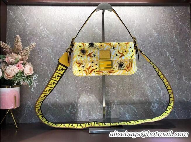 Grade Quality FENDI BAGUETTE 1997 FF Vertigo jacquard bag with embroidery 8BR792 yellow