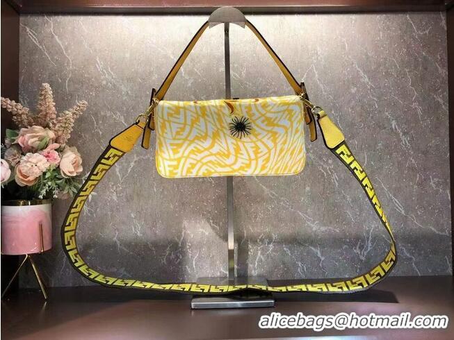 Grade Quality FENDI BAGUETTE 1997 FF Vertigo jacquard bag with embroidery 8BR792 yellow