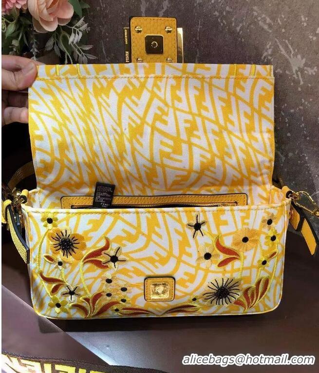 Grade Quality FENDI BAGUETTE 1997 FF Vertigo jacquard bag with embroidery 8BR792 yellow