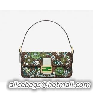 Low Cost FENDI BAGUETTE 1997 FF Vertigo jacquard bag with embroidery 8BR792 green