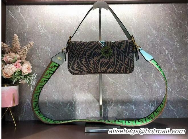 Low Cost FENDI BAGUETTE 1997 FF Vertigo jacquard bag with embroidery 8BR792 green