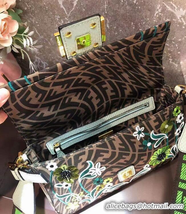 Low Cost FENDI BAGUETTE 1997 FF Vertigo jacquard bag with embroidery 8BR792 green