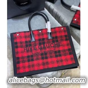 Buy Inexpensive Yves Saint Laurent Tote Book LINEN Shopping Bag Y509415 Red