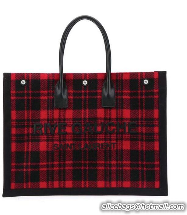 Buy Inexpensive Yves Saint Laurent Tote Book LINEN Shopping Bag Y509415 Red