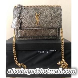 Promotional Yves Saint Laurent SUNSET SMALL CHAIN BAG IN SHINY SCALE-EMBOSSED LEATHER Y544296 Grey