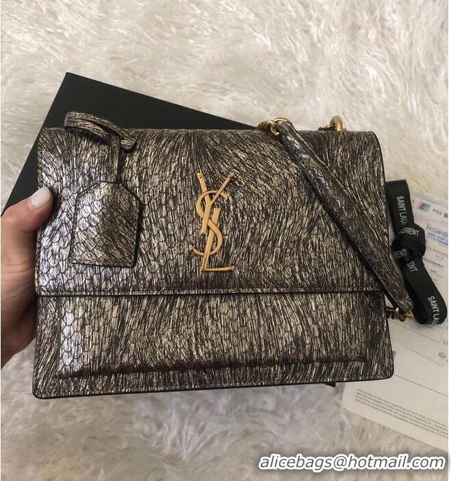 Promotional Yves Saint Laurent SUNSET SMALL CHAIN BAG IN SHINY SCALE-EMBOSSED LEATHER Y544296 Grey