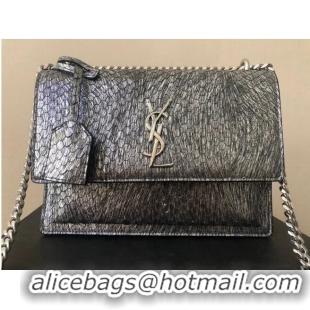 Good Product Yves Saint Laurent SUNSET SMALL CHAIN BAG IN SHINY SCALE-EMBOSSED LEATHER Y544296 Silver