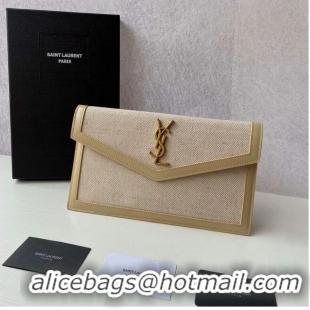 Well Crafted Yves Saint Laurent UPTOWN POUCH IN CANVAS AND SMOOTH LEATHER Y622053 NATURAL BEIGE