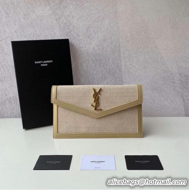 Well Crafted Yves Saint Laurent UPTOWN POUCH IN CANVAS AND SMOOTH LEATHER Y622053 NATURAL BEIGE