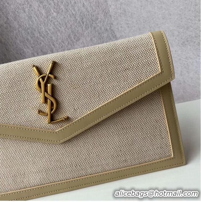 Well Crafted Yves Saint Laurent UPTOWN POUCH IN CANVAS AND SMOOTH LEATHER Y622053 NATURAL BEIGE