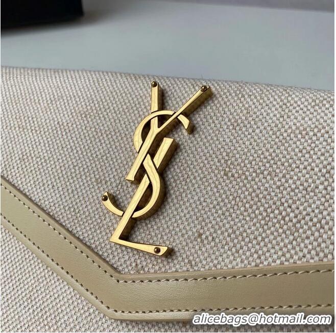 Well Crafted Yves Saint Laurent UPTOWN POUCH IN CANVAS AND SMOOTH LEATHER Y622053 NATURAL BEIGE