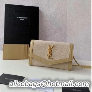 Well Crafted Yves Saint Laurent UPTOWN CHAIN WALLET IN MICRO RAFFIA Y622055 NATURAL BEIGE