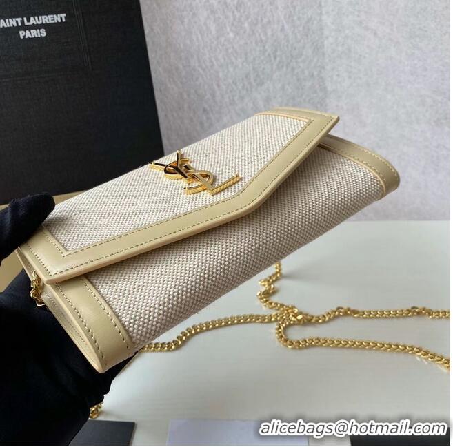 Well Crafted Yves Saint Laurent UPTOWN CHAIN WALLET IN MICRO RAFFIA Y622055 NATURAL BEIGE