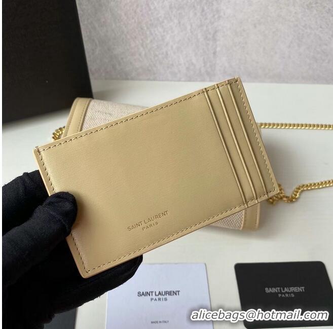 Well Crafted Yves Saint Laurent UPTOWN CHAIN WALLET IN MICRO RAFFIA Y622055 NATURAL BEIGE