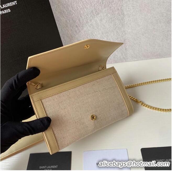 Well Crafted Yves Saint Laurent UPTOWN CHAIN WALLET IN MICRO RAFFIA Y622055 NATURAL BEIGE