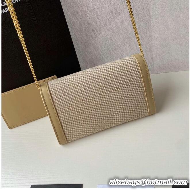 Well Crafted Yves Saint Laurent UPTOWN CHAIN WALLET IN MICRO RAFFIA Y622055 NATURAL BEIGE