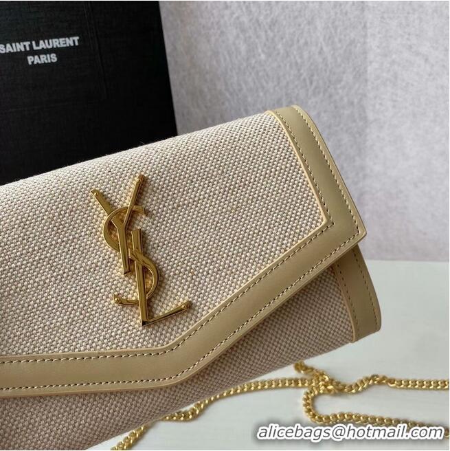 Well Crafted Yves Saint Laurent UPTOWN CHAIN WALLET IN MICRO RAFFIA Y622055 NATURAL BEIGE