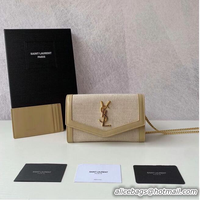 Well Crafted Yves Saint Laurent UPTOWN CHAIN WALLET IN MICRO RAFFIA Y622055 NATURAL BEIGE