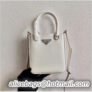 Discount Prada Small brushed leather tote 1AD331 white