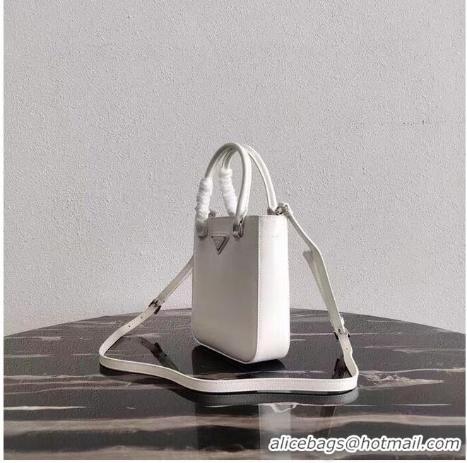 Discount Prada Small brushed leather tote 1AD331 white