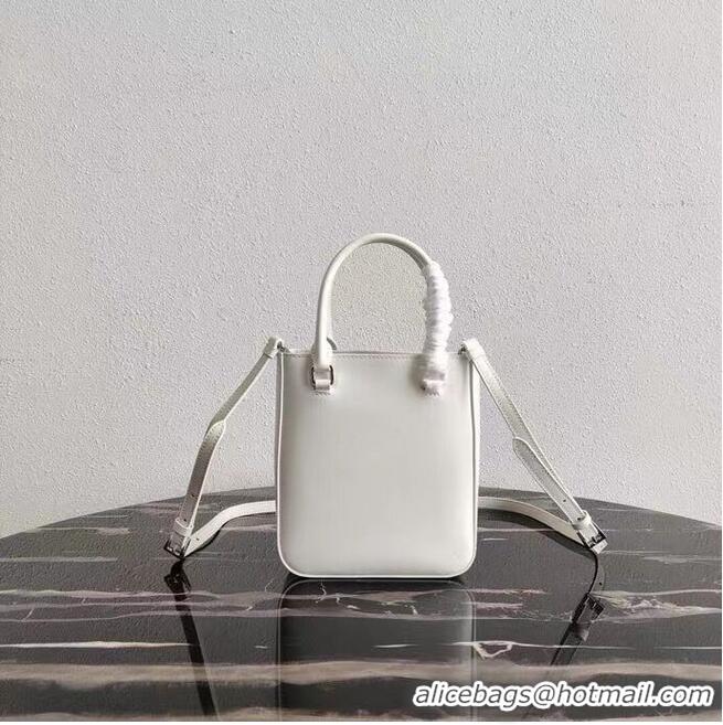 Discount Prada Small brushed leather tote 1AD331 white