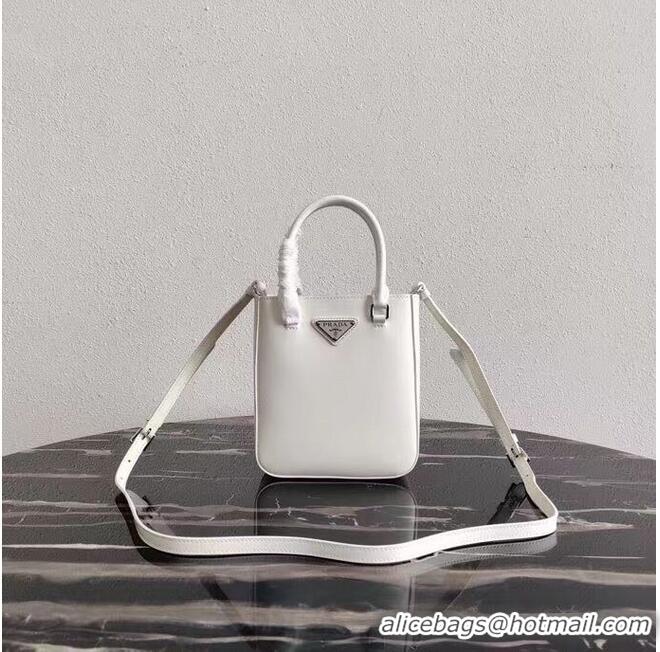 Discount Prada Small brushed leather tote 1AD331 white