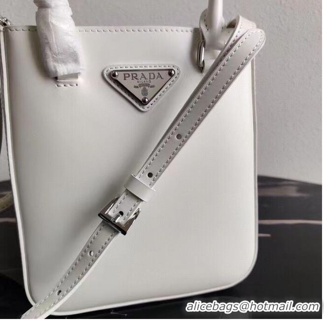 Discount Prada Small brushed leather tote 1AD331 white