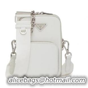 Cheap Price Prada Brushed leather shoulder bag 1BH183 white