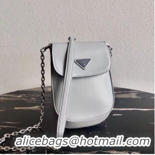 Elegant Grade Prada Brushed leather mini-bag 1BH185 light grey