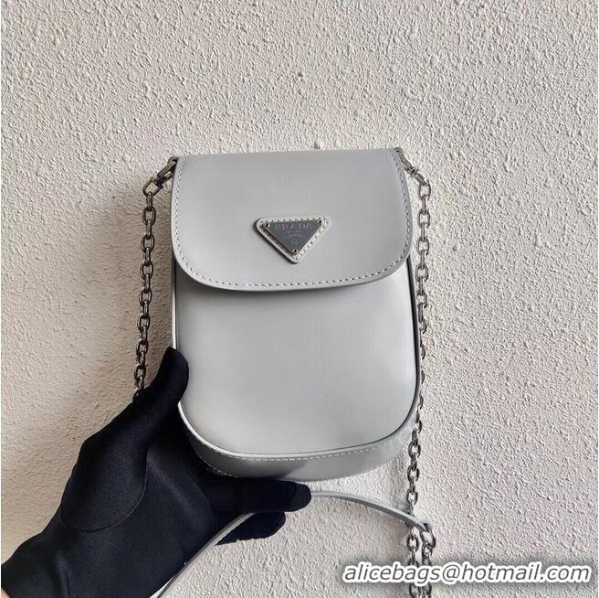 Elegant Grade Prada Brushed leather mini-bag 1BH185 light grey