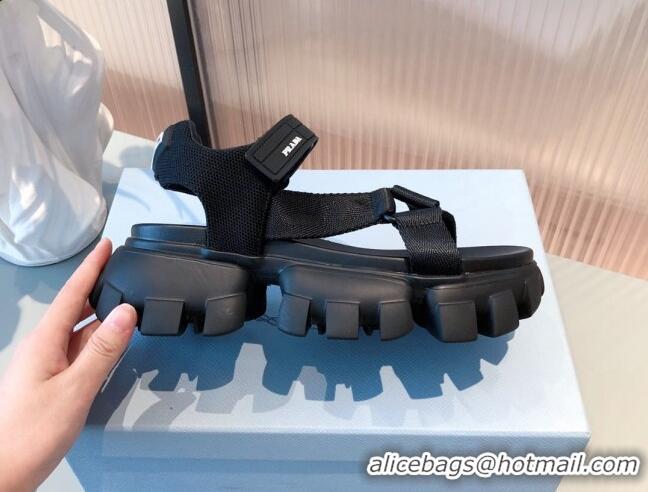 Top Quality Prada Sporty Woven Nylon Tape Sandals 071271 Black 