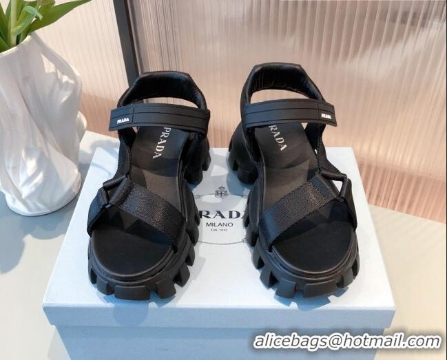 Top Quality Prada Sporty Woven Nylon Tape Sandals 071271 Black 