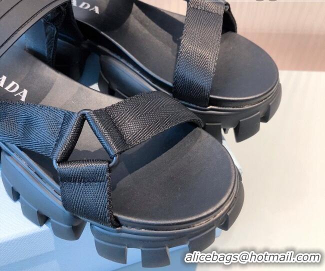 Top Quality Prada Sporty Woven Nylon Tape Sandals 071271 Black 