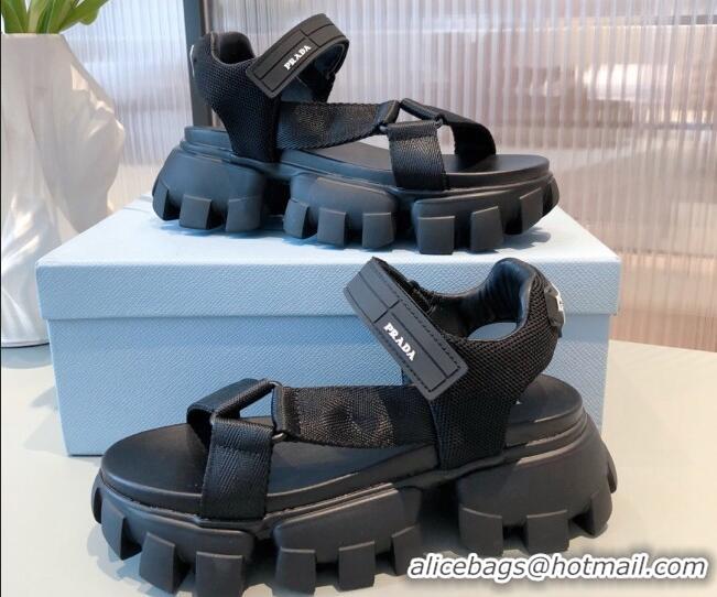 Top Quality Prada Sporty Woven Nylon Tape Sandals 071271 Black 